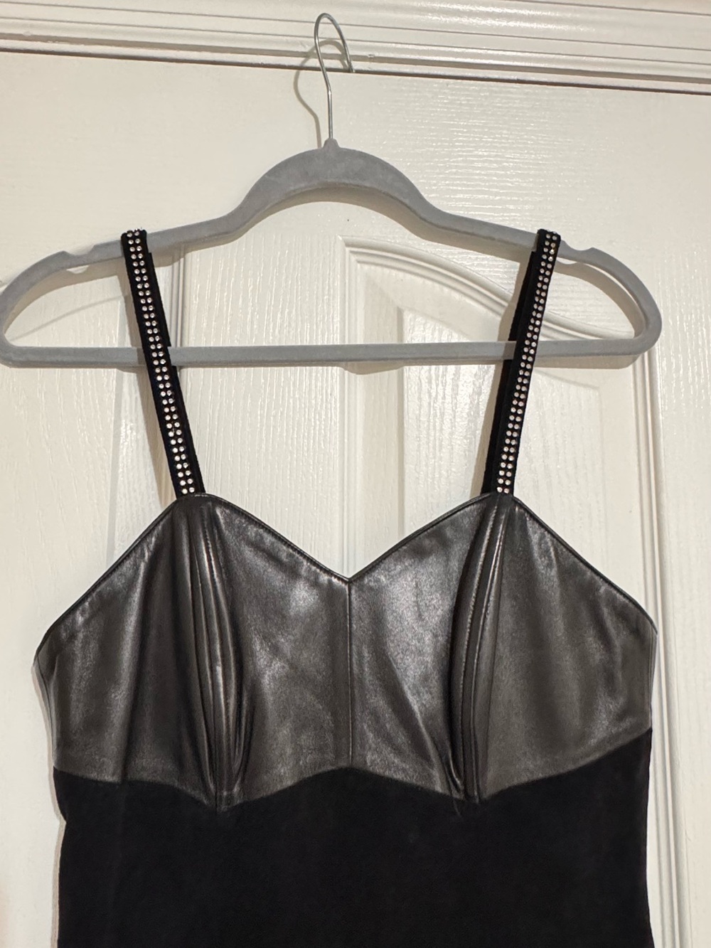 Black Two-Tone Real Leather/Suede Bust Sheath Dress - Picture 2 of 6